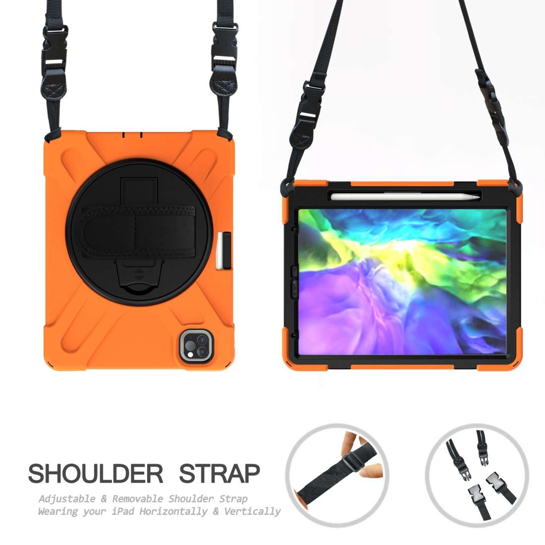 360 Degree Rotation Silicone Protective Cover with Holder & Hand Strap & Long Strap & ... (Orange)