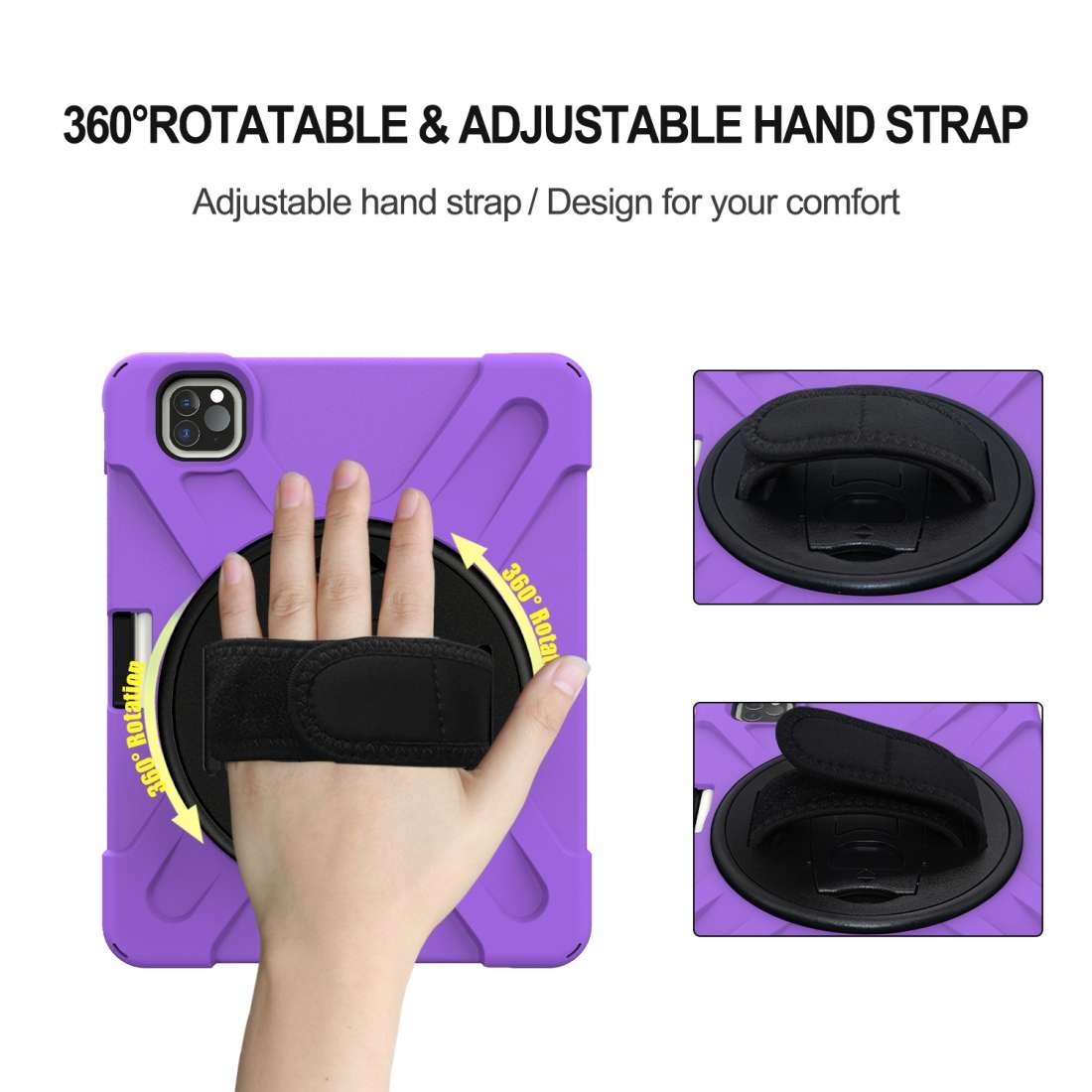 360 Degree Rotation Silicone Protective Cover with Holder & Hand Strap & Long Strap & ... (Purple)