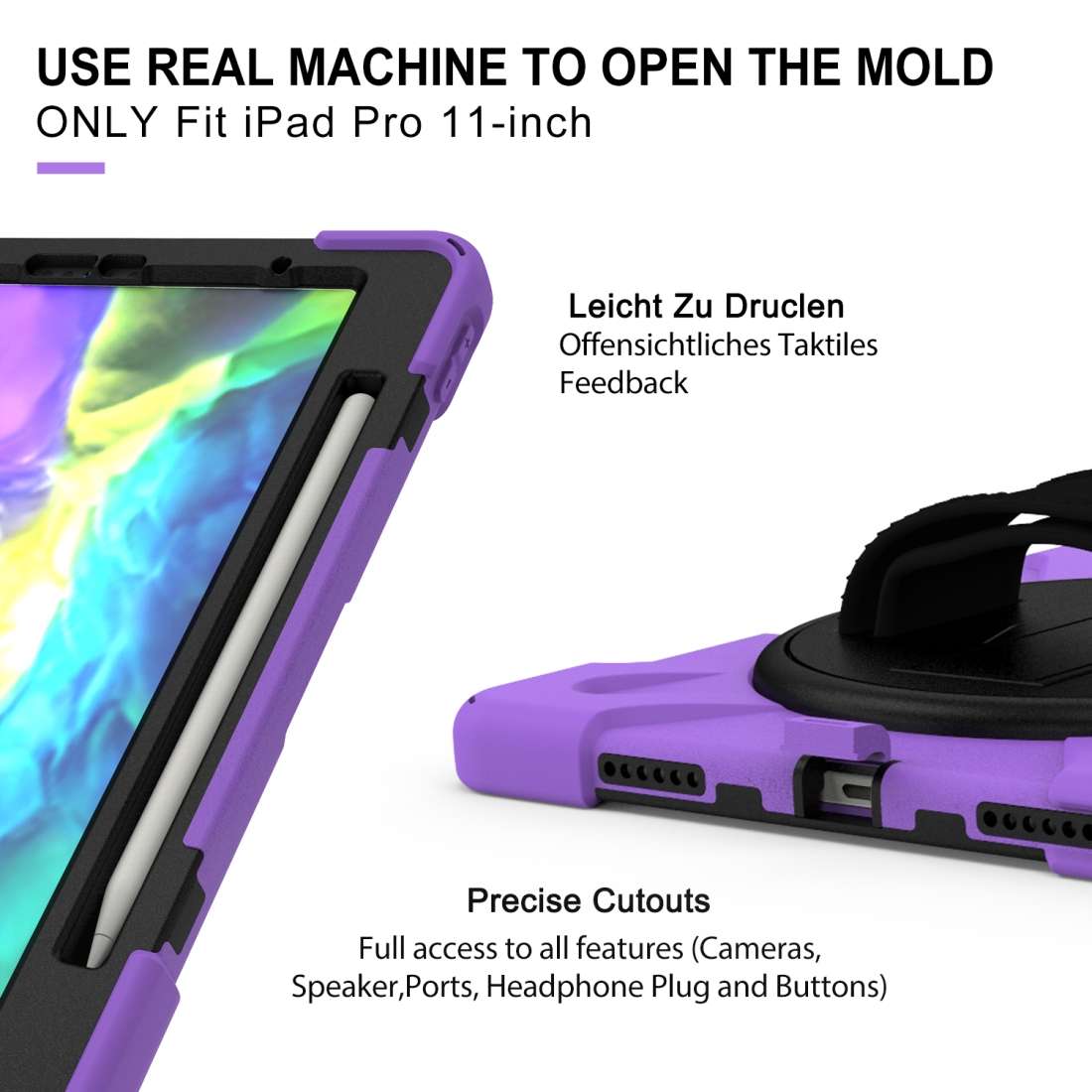360 Degree Rotation Silicone Protective Cover with Holder & Hand Strap & Long Strap & ... (Purple)