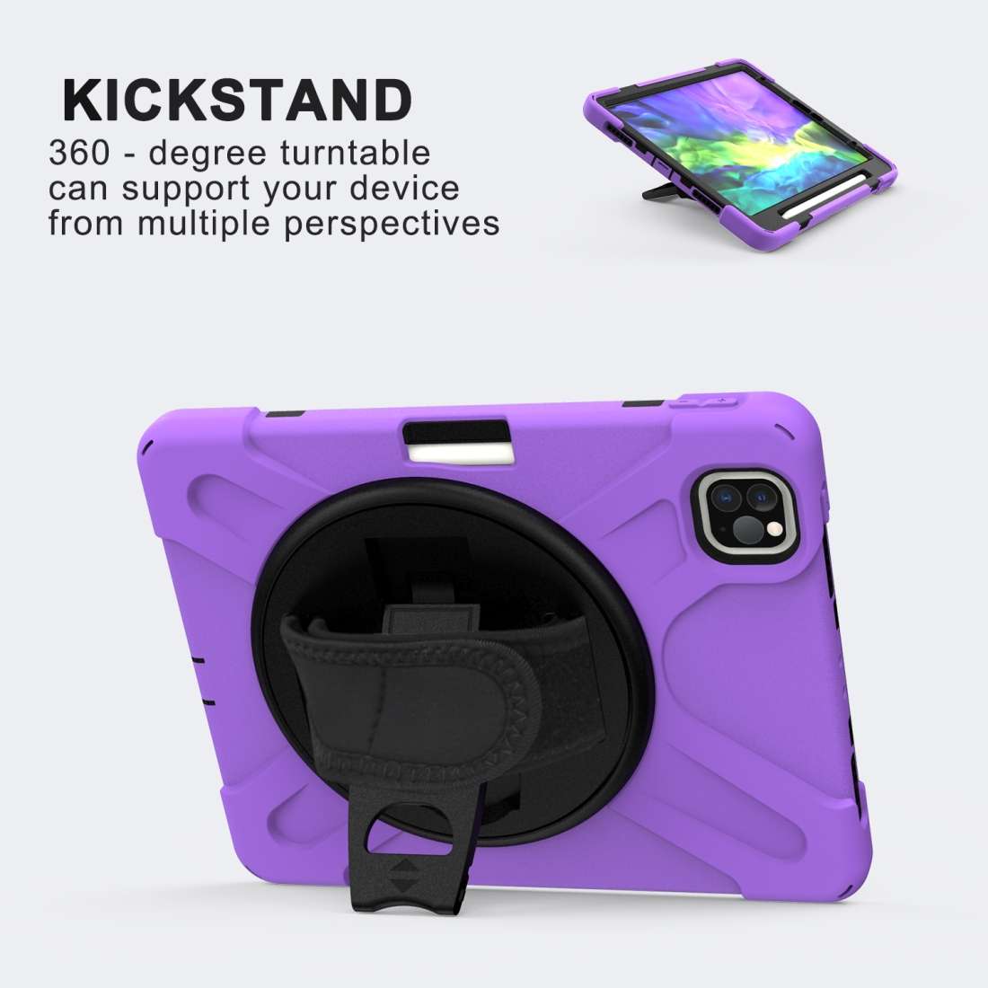 360 Degree Rotation Silicone Protective Cover with Holder & Hand Strap & Long Strap & ... (Purple)