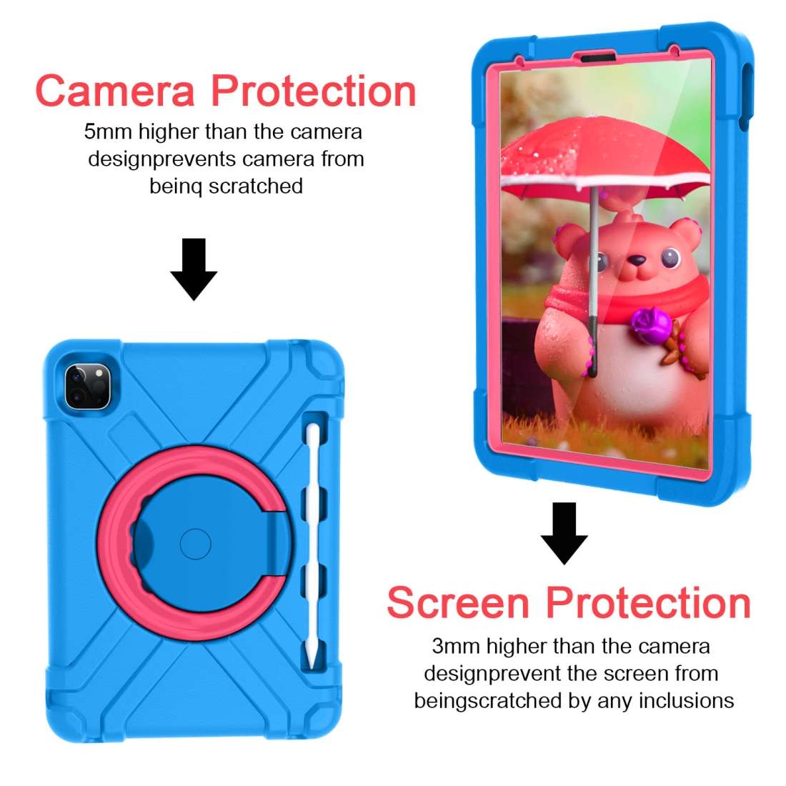 For iPad Pro 11 (2020) PC + Silicone Shockproof Combination Tablet Case with 3 ... (Blue+Rose Red)