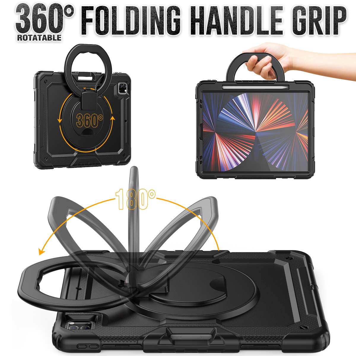 For iPad Pro 12.9 2021 Bracelet Holder Silicone + PC Tablet Case(Black)