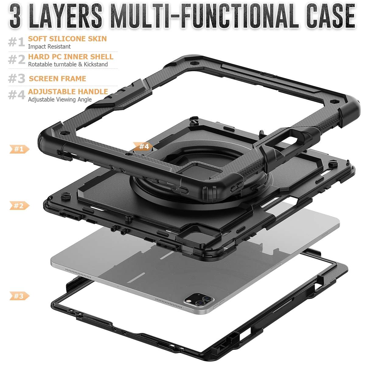 For iPad Pro 12.9 2021 Bracelet Holder Silicone + PC Tablet Case(Black)