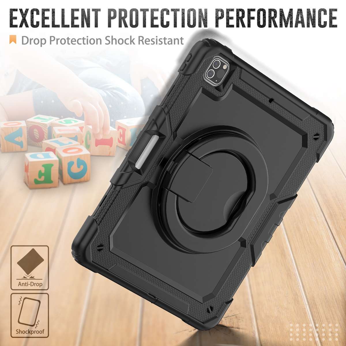 For iPad Pro 12.9 2021 Bracelet Holder Silicone + PC Tablet Case(Black)