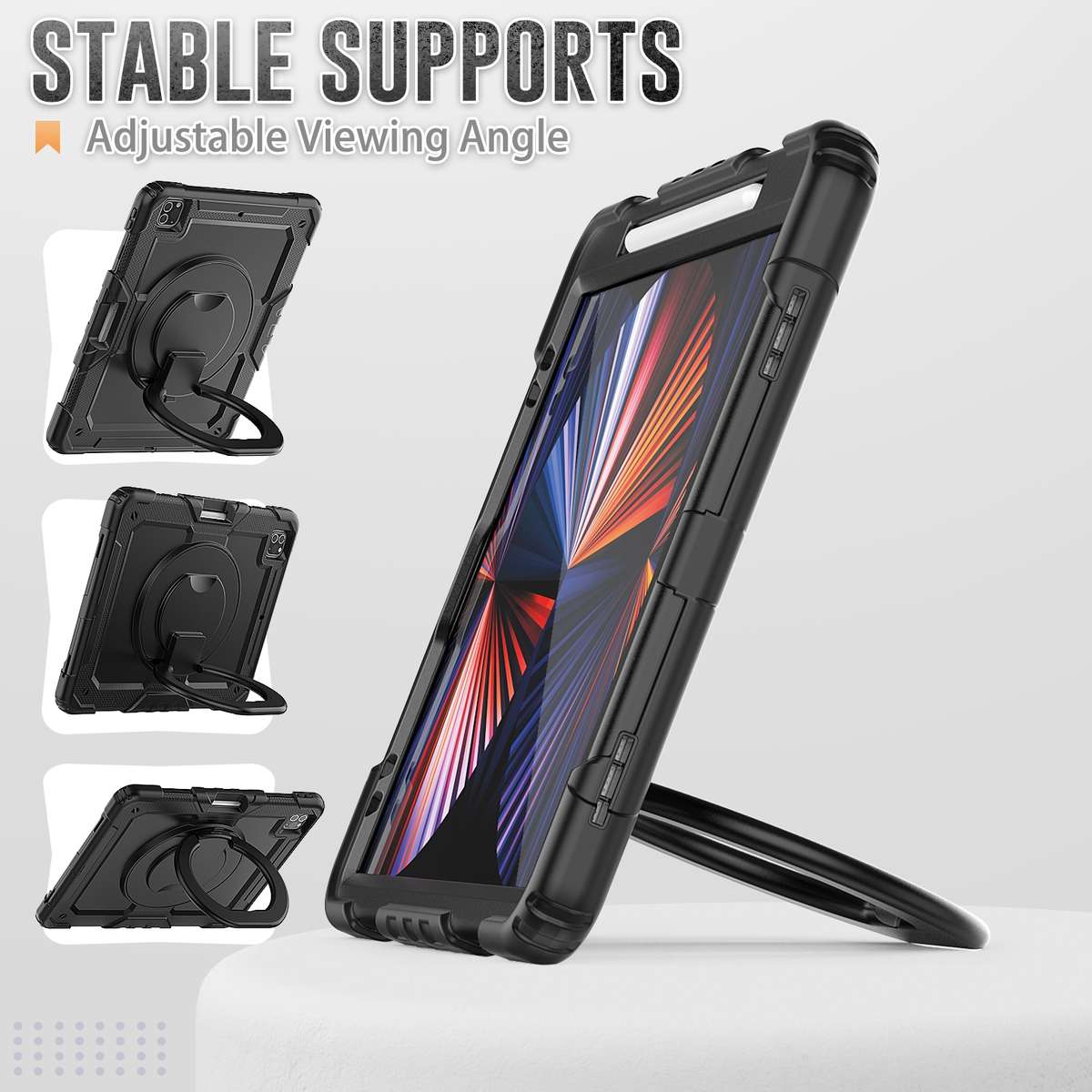For iPad Pro 12.9 2021 Bracelet Holder Silicone + PC Tablet Case(Black)