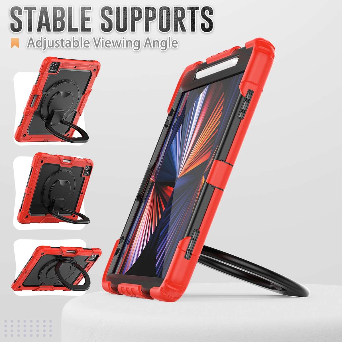 For iPad Pro 12.9 2021 Bracelet Holder Silicone + PC Tablet Case(Red)