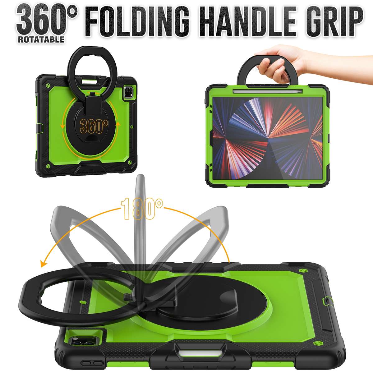 For iPad Pro 12.9 2021 Bracelet Holder Silicone + PC Tablet Case(Yellow Green)