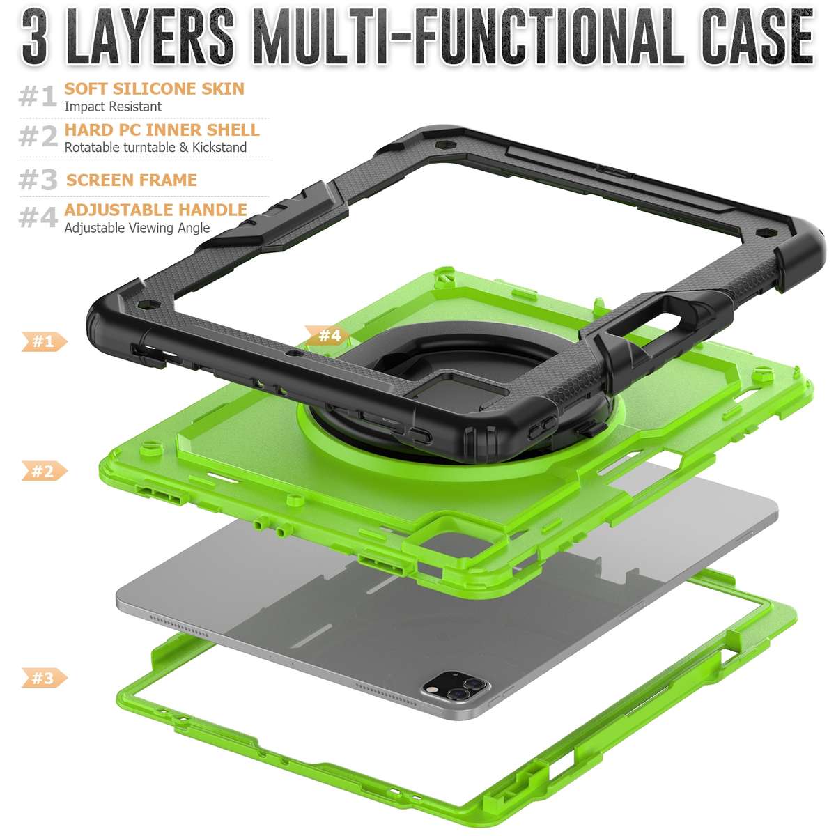 For iPad Pro 12.9 2021 Bracelet Holder Silicone + PC Tablet Case(Yellow Green)