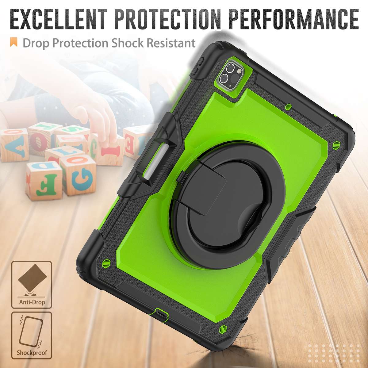 For iPad Pro 12.9 2021 Bracelet Holder Silicone + PC Tablet Case(Yellow Green)