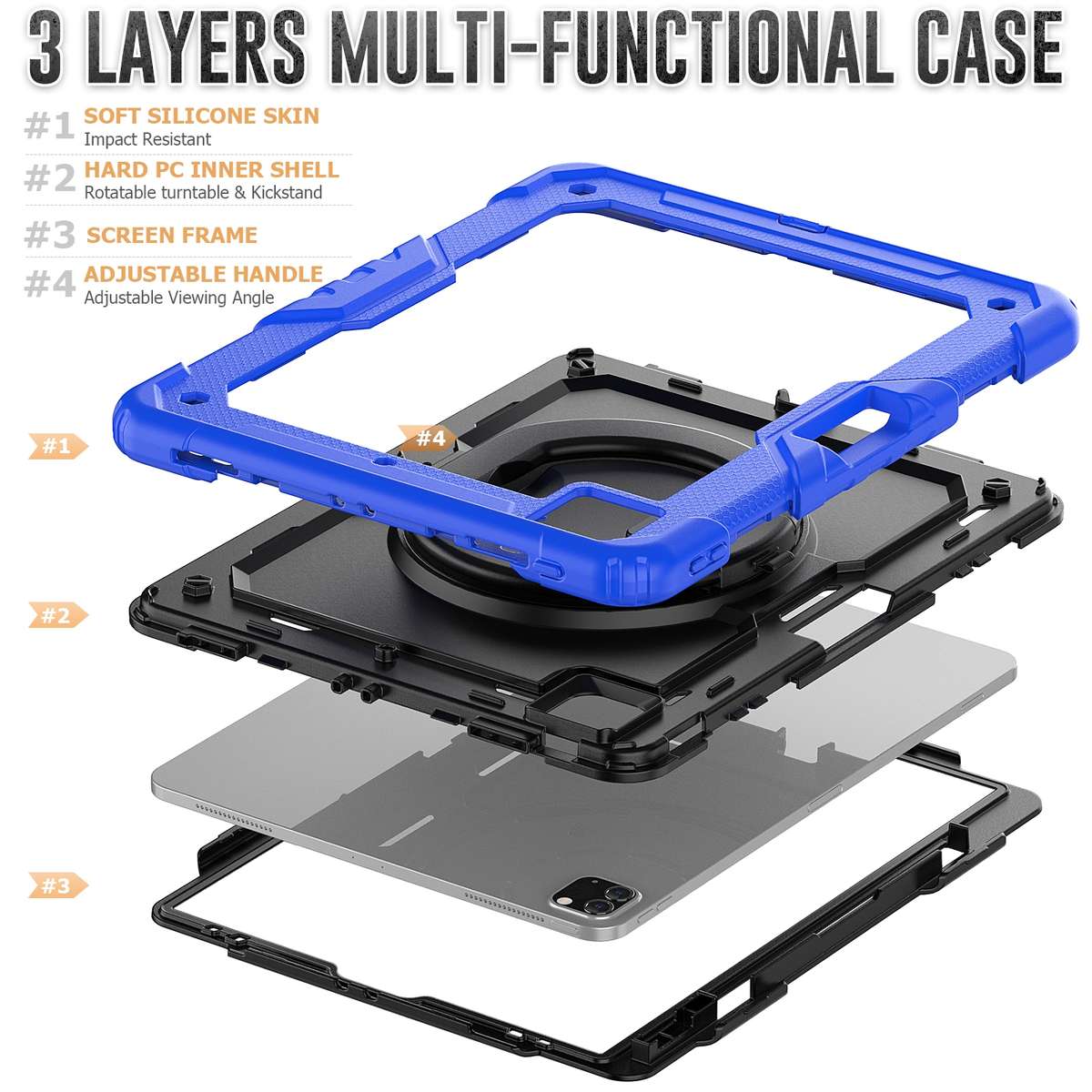 For iPad Pro 12.9 2021 Bracelet Holder Silicone + PC Tablet Case(Blue)