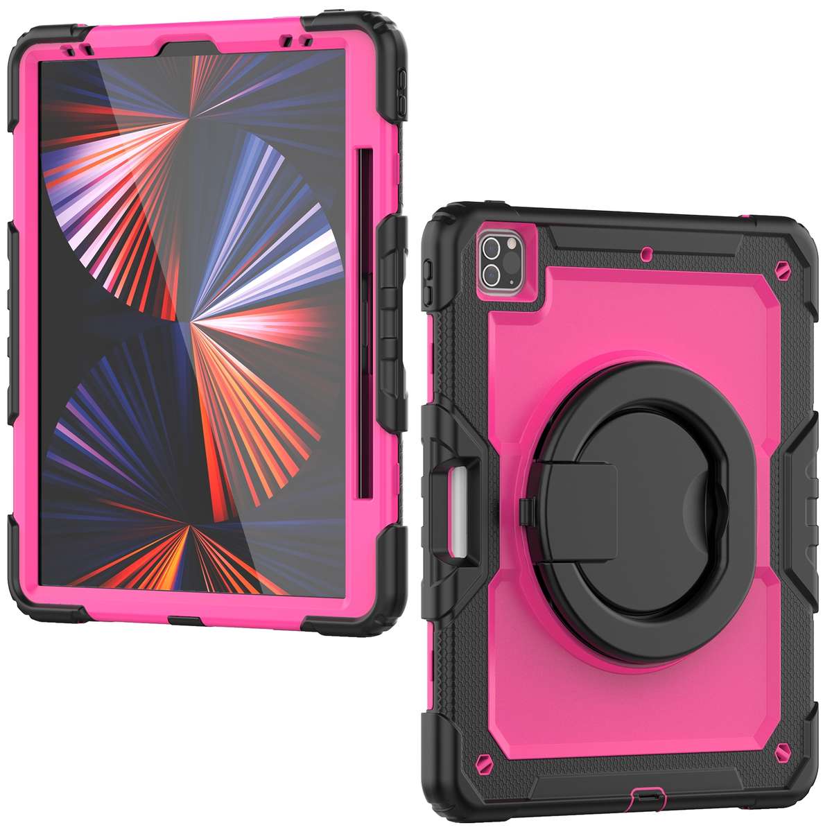 For iPad Pro 12.9 2021 Bracelet Holder Silicone + PC Tablet Case(Rose Red)