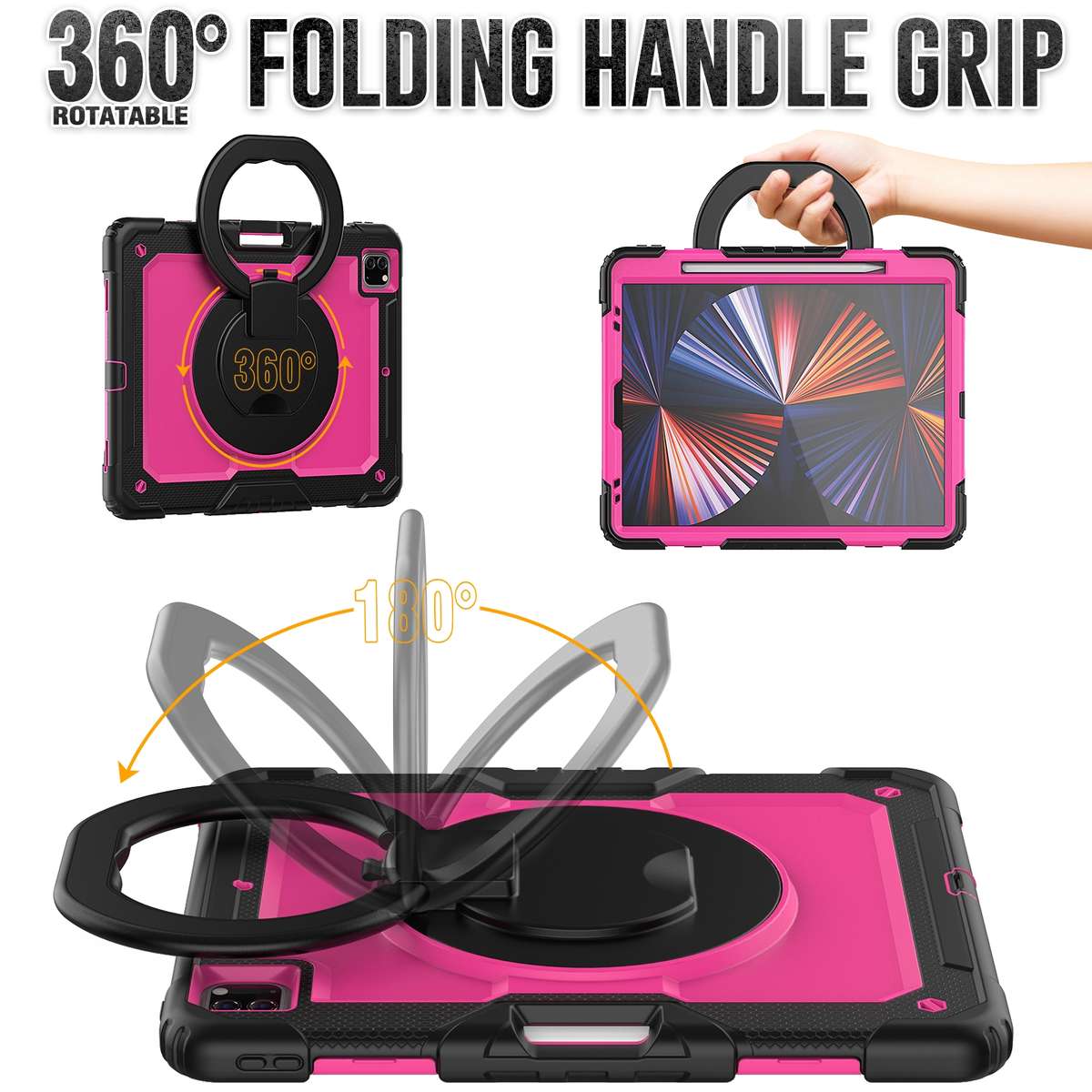 For iPad Pro 12.9 2021 Bracelet Holder Silicone + PC Tablet Case(Rose Red)