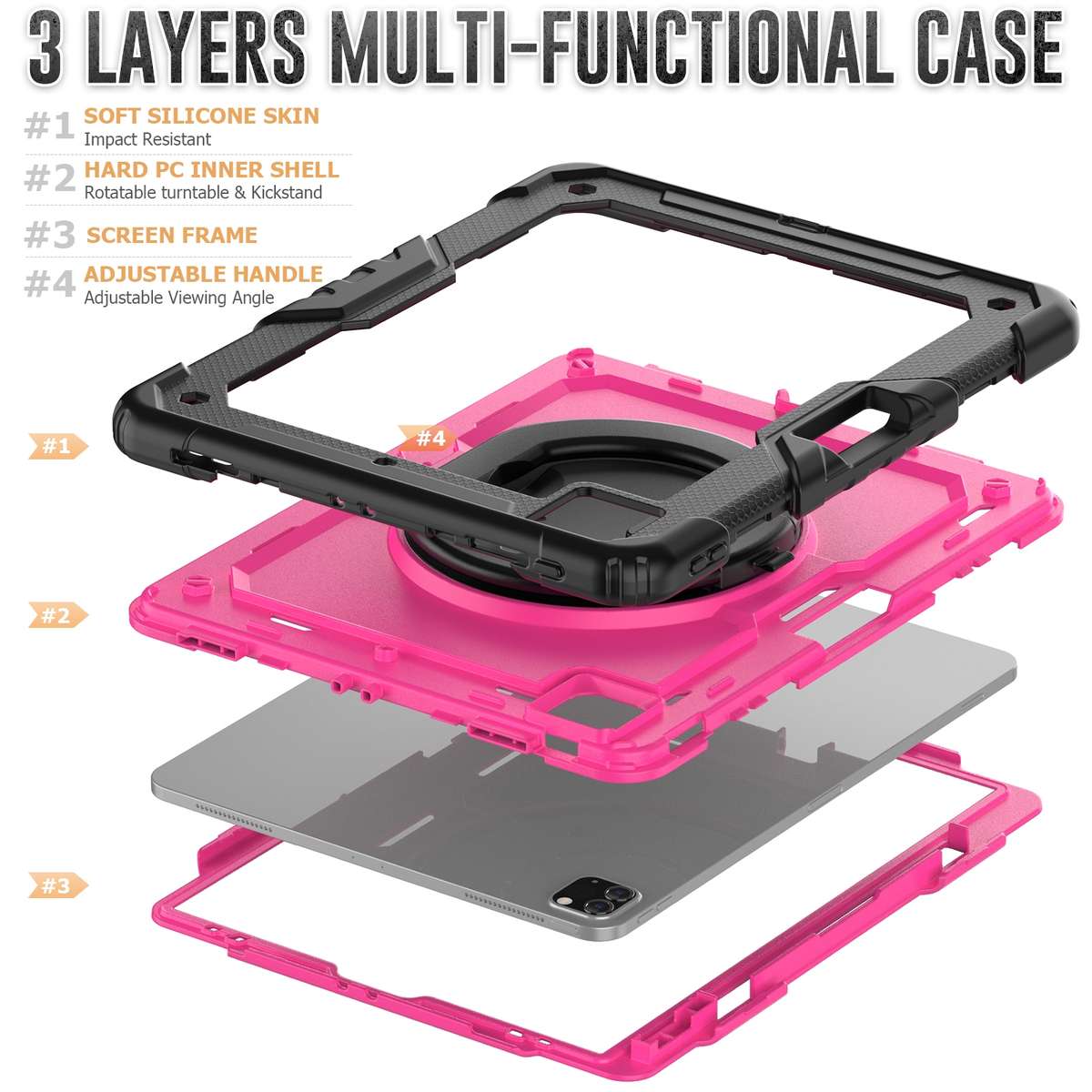 For iPad Pro 12.9 2021 Bracelet Holder Silicone + PC Tablet Case(Rose Red)