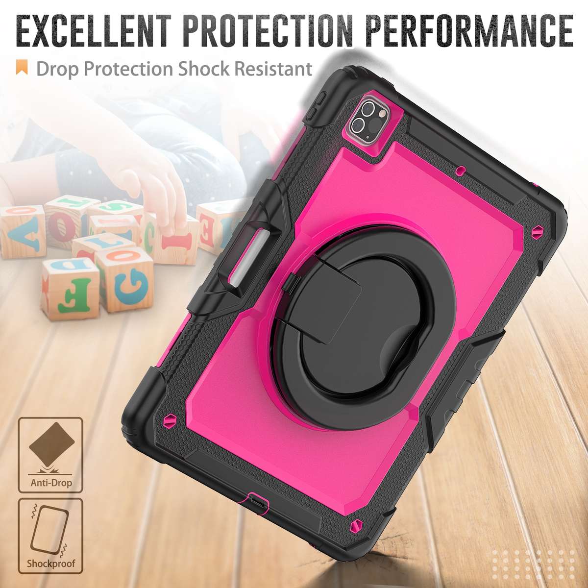 For iPad Pro 12.9 2021 Bracelet Holder Silicone + PC Tablet Case(Rose Red)