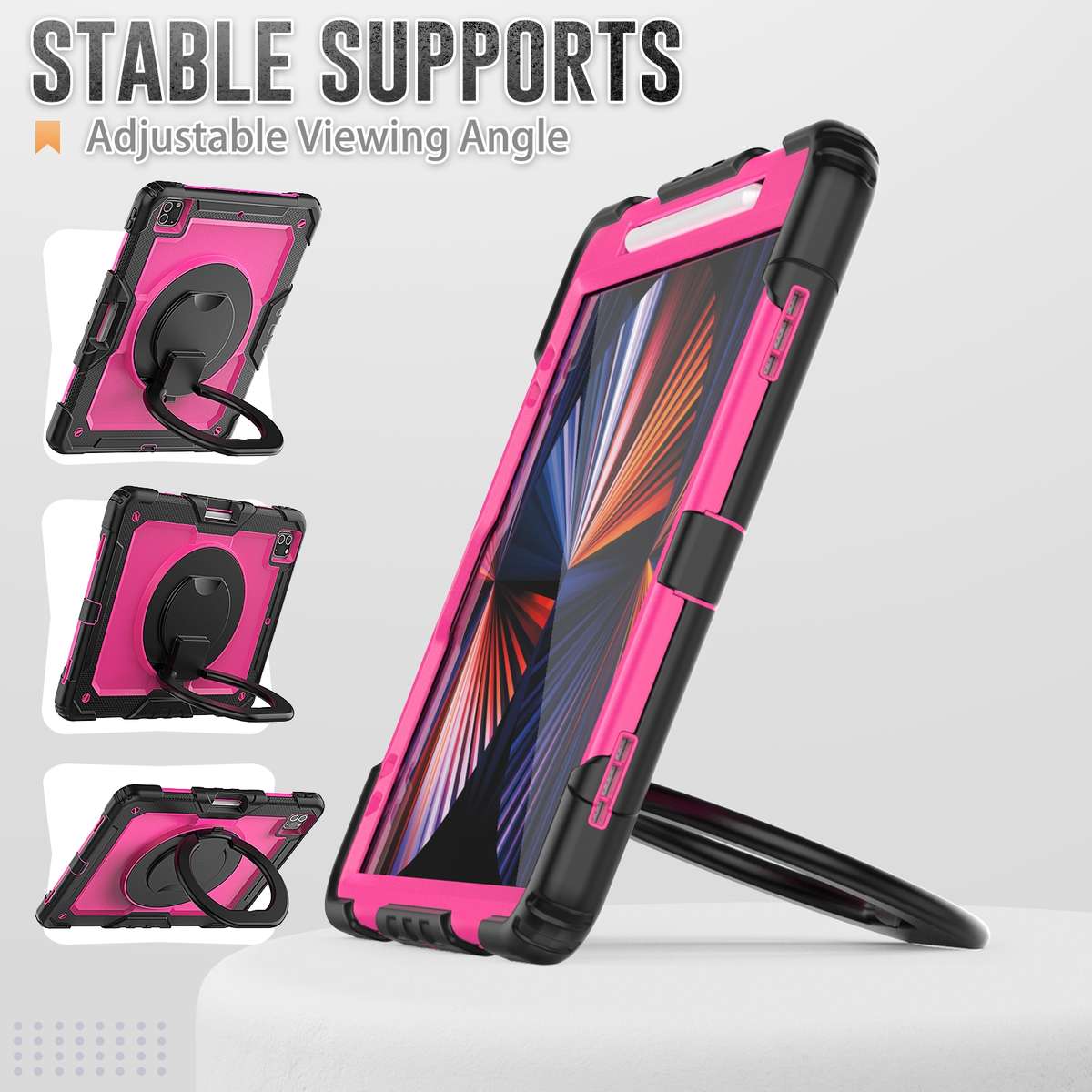 For iPad Pro 12.9 2021 Bracelet Holder Silicone + PC Tablet Case(Rose Red)