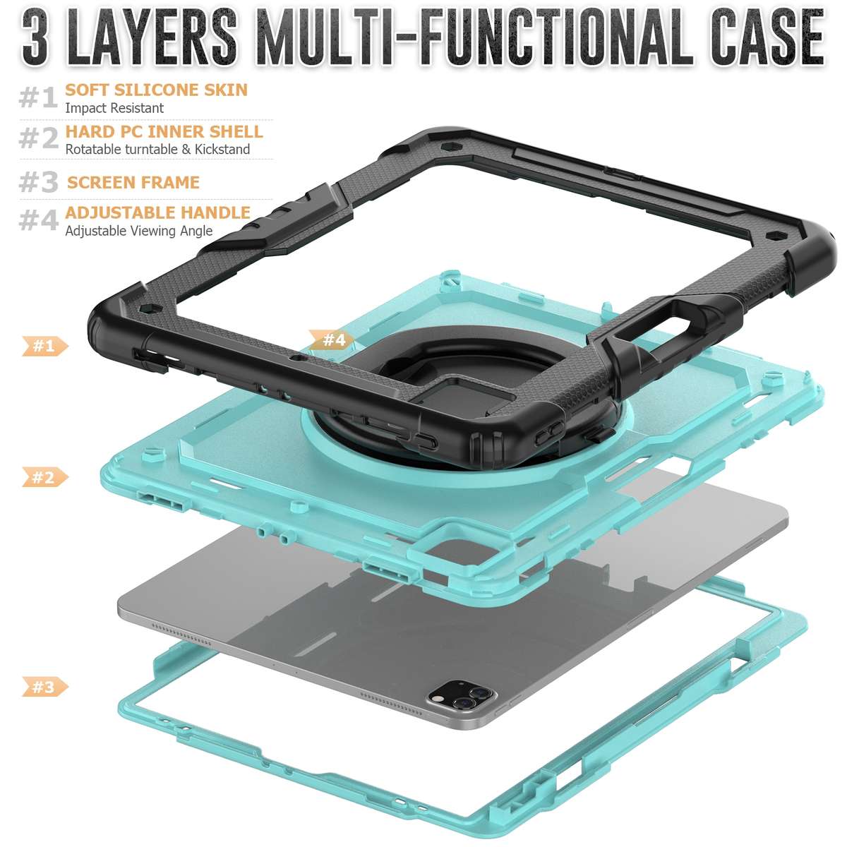 For iPad Pro 12.9 2021 Bracelet Holder Silicone + PC Tablet Case(Light Blue)