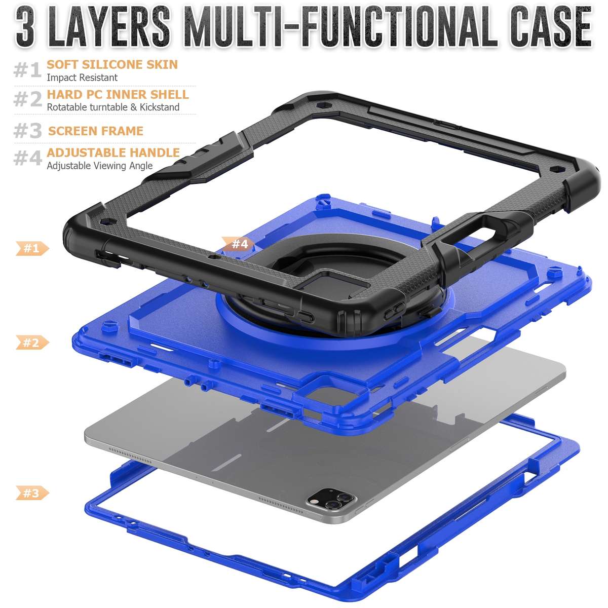 For iPad Pro 12.9 2021 Bracelet Holder Silicone + PC Tablet Case(Dark Blue)