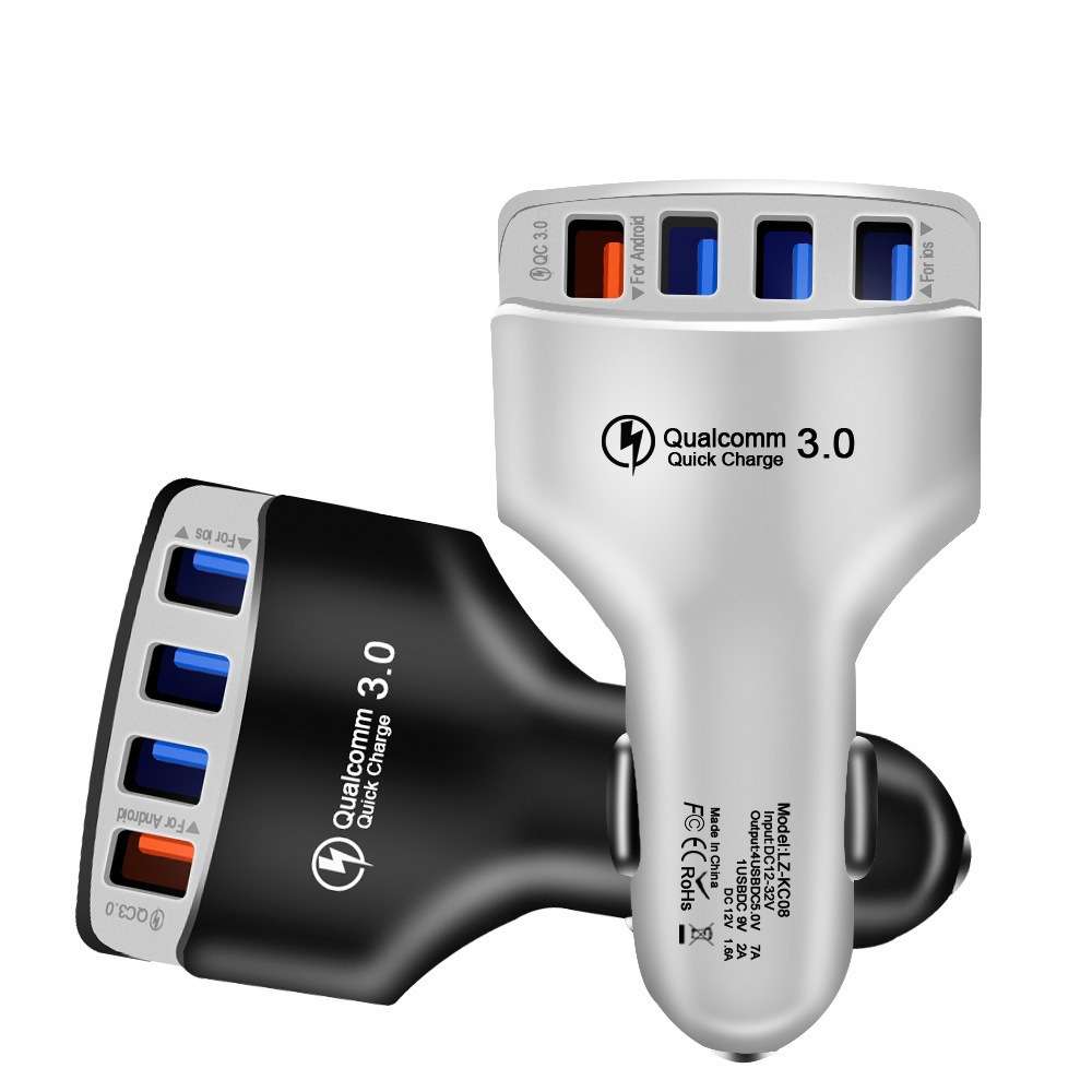 KC08 4 in 1 Cigarette Lighter Conversion Plug Multi-function USB Car Fast Charger(White)