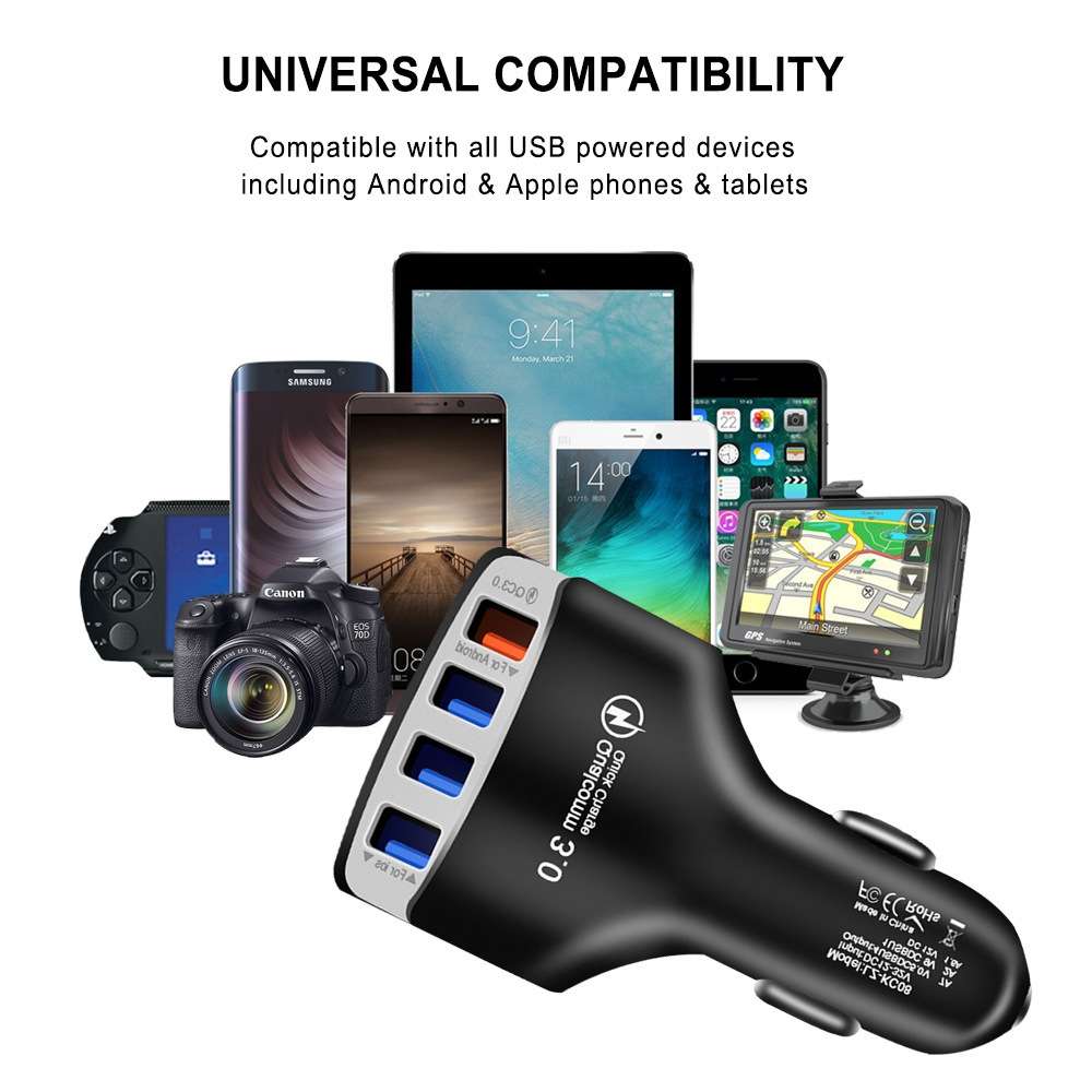 KC08 4 in 1 Cigarette Lighter Conversion Plug Multi-function USB Car Fast Charger(White)