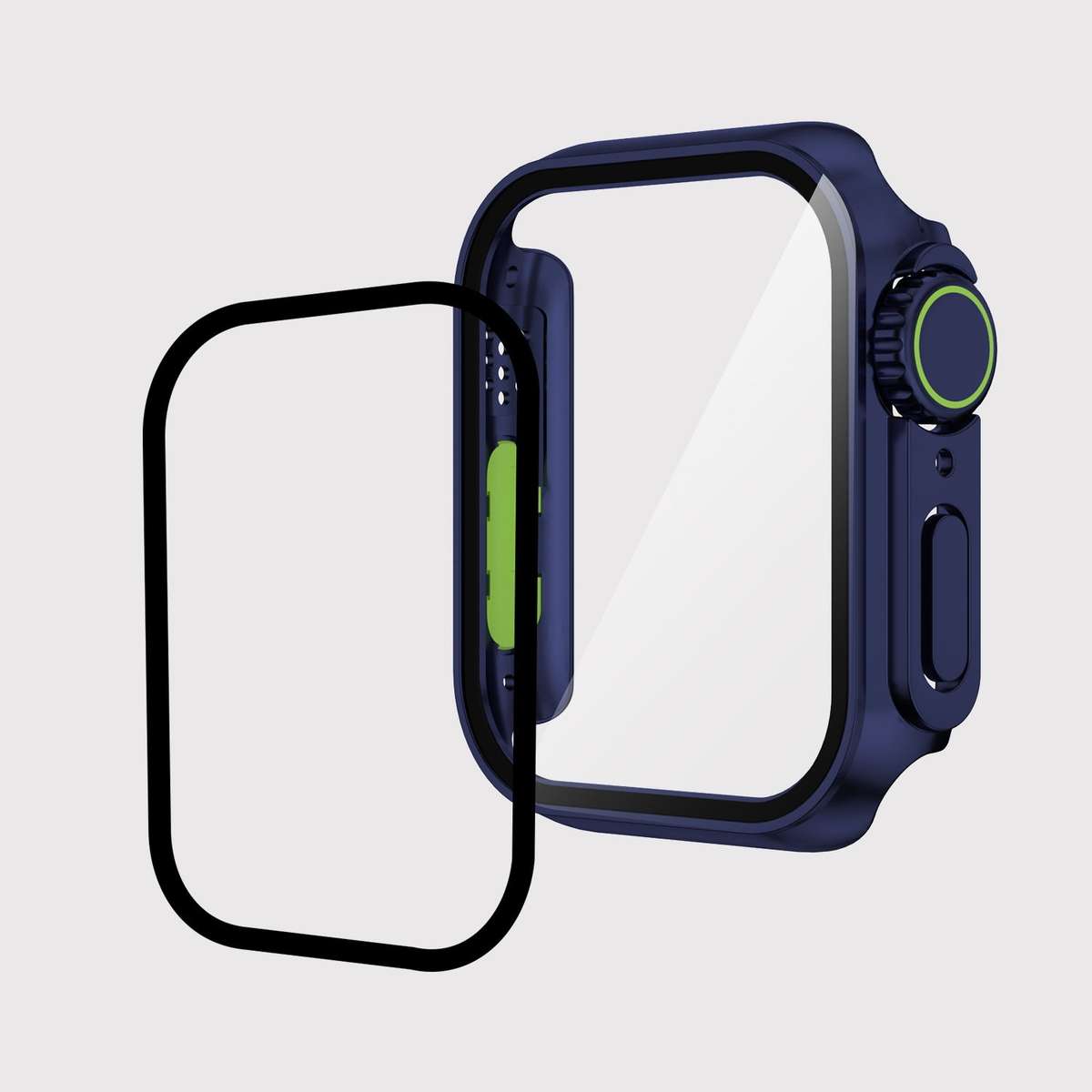 For Apple Watch Series 9 / 8 / 7 45mm Film PC Watch Case with Detachable Button(Dark Blue)
