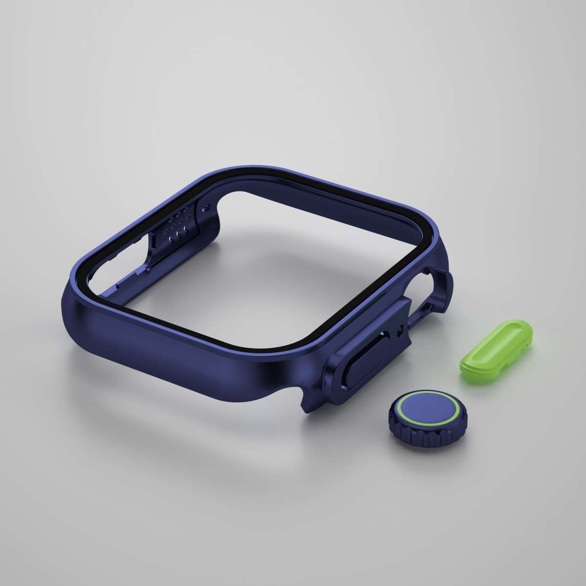 For Apple Watch Series 9 / 8 / 7 45mm Film PC Watch Case with Detachable Button(Dark Blue)