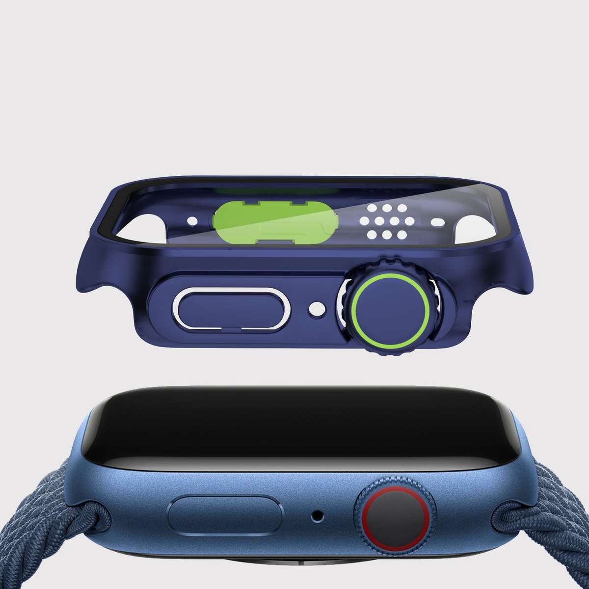 For Apple Watch Series 9 / 8 / 7 45mm Film PC Watch Case with Detachable Button(Dark Blue)