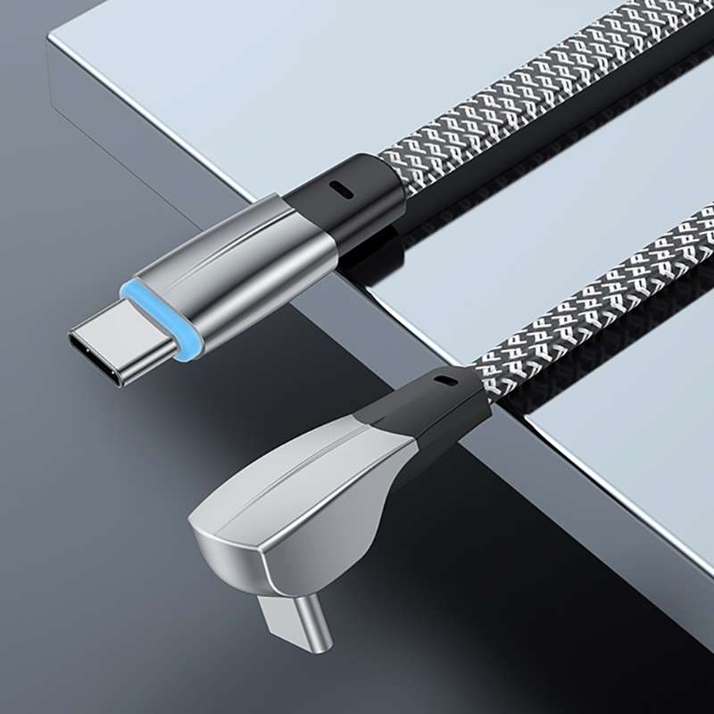 3A USB-C/Type-C to USB-C/Type-C Elbow Fast Charge Data Cable, Length:1.2m(Grey)