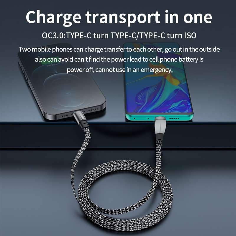 3A USB-C/Type-C to USB-C/Type-C Elbow Fast Charge Data Cable, Length:1.2m(Grey)
