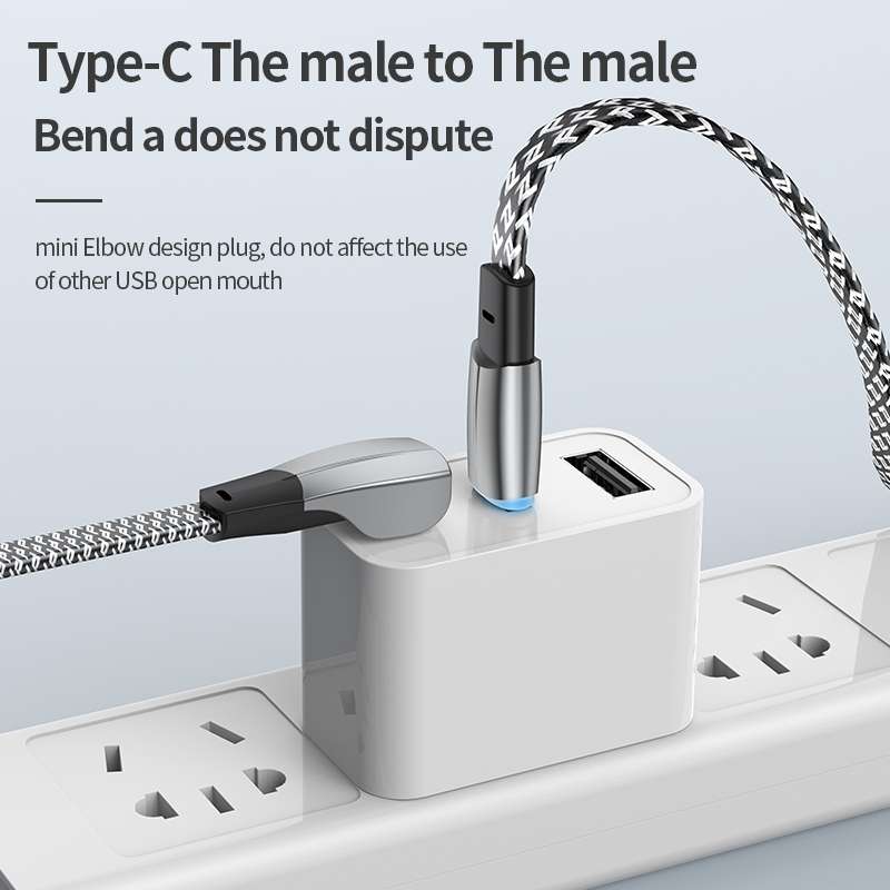 3A USB-C/Type-C to USB-C/Type-C Elbow Fast Charge Data Cable, Length:2m(Grey)