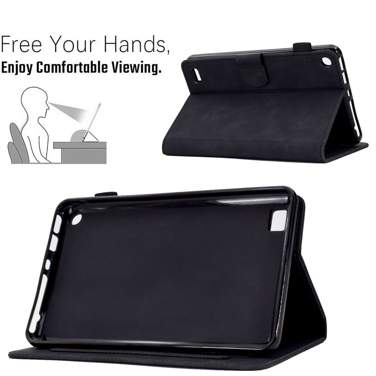 For Amazon Kindle Fire 7 2019/2017/2015 Embossed Smile Flip Tablet Leather Case(Black)