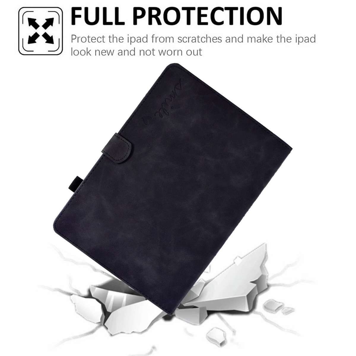 For Amazon Kindle Fire 7 2019/2017/2015 Embossed Smile Flip Tablet Leather Case(Black)