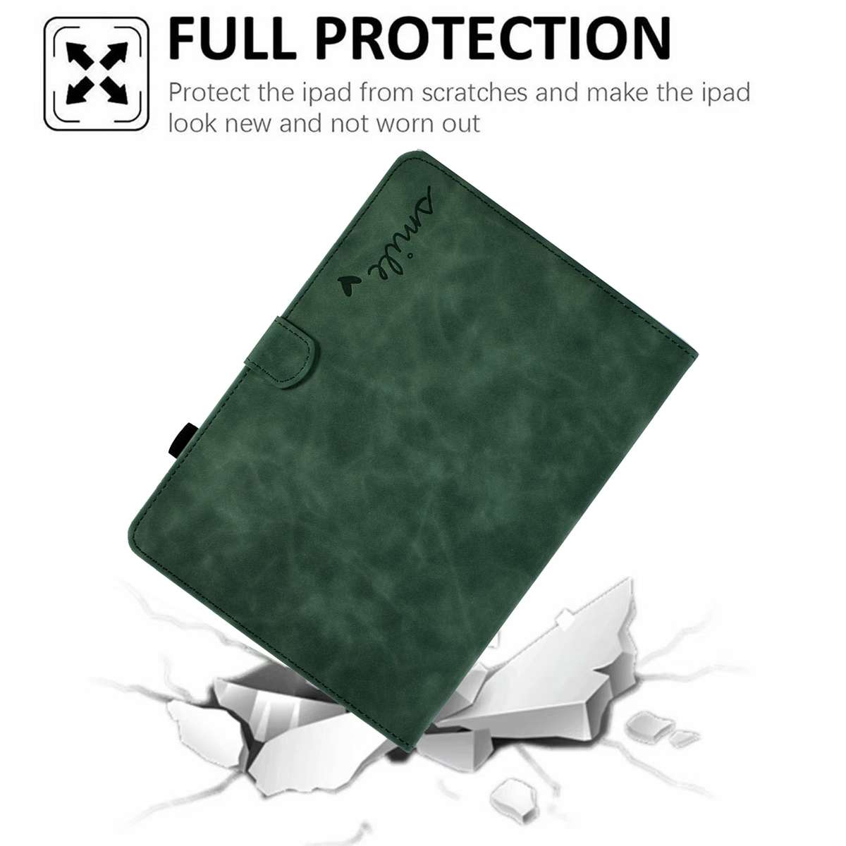 For Amazon Kindle Fire 7 2019/2017/2015 Embossed Smile Flip Tablet Leather Case(Green)