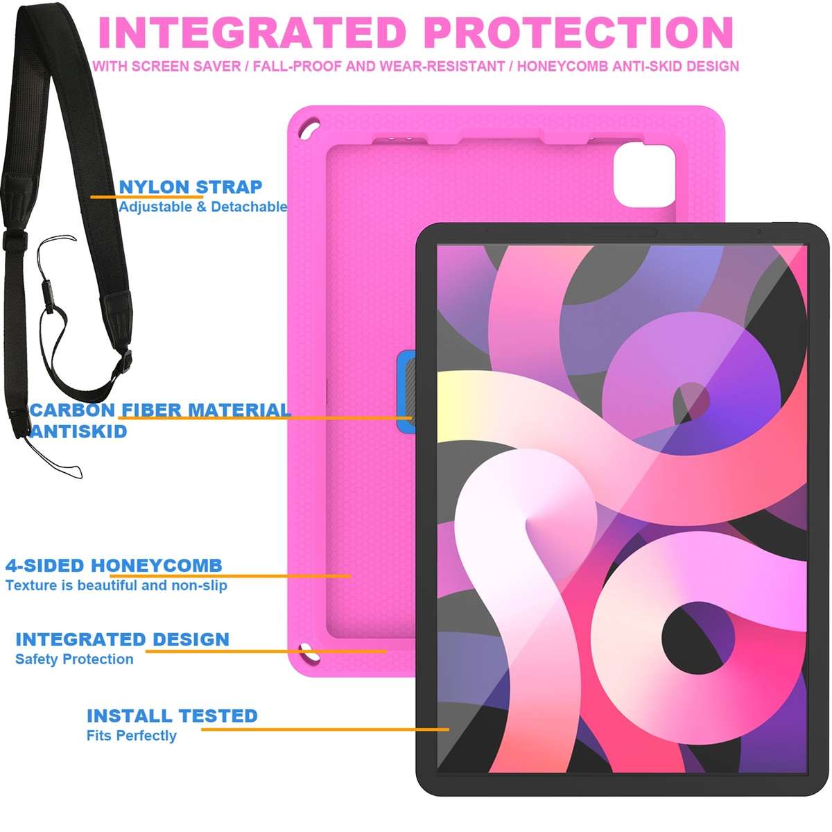EVA + PC Tablet Case with Shoulder Strap For iPad Pro 11 inch 2020 / 2018 / Air 5 ... (Rose Red)