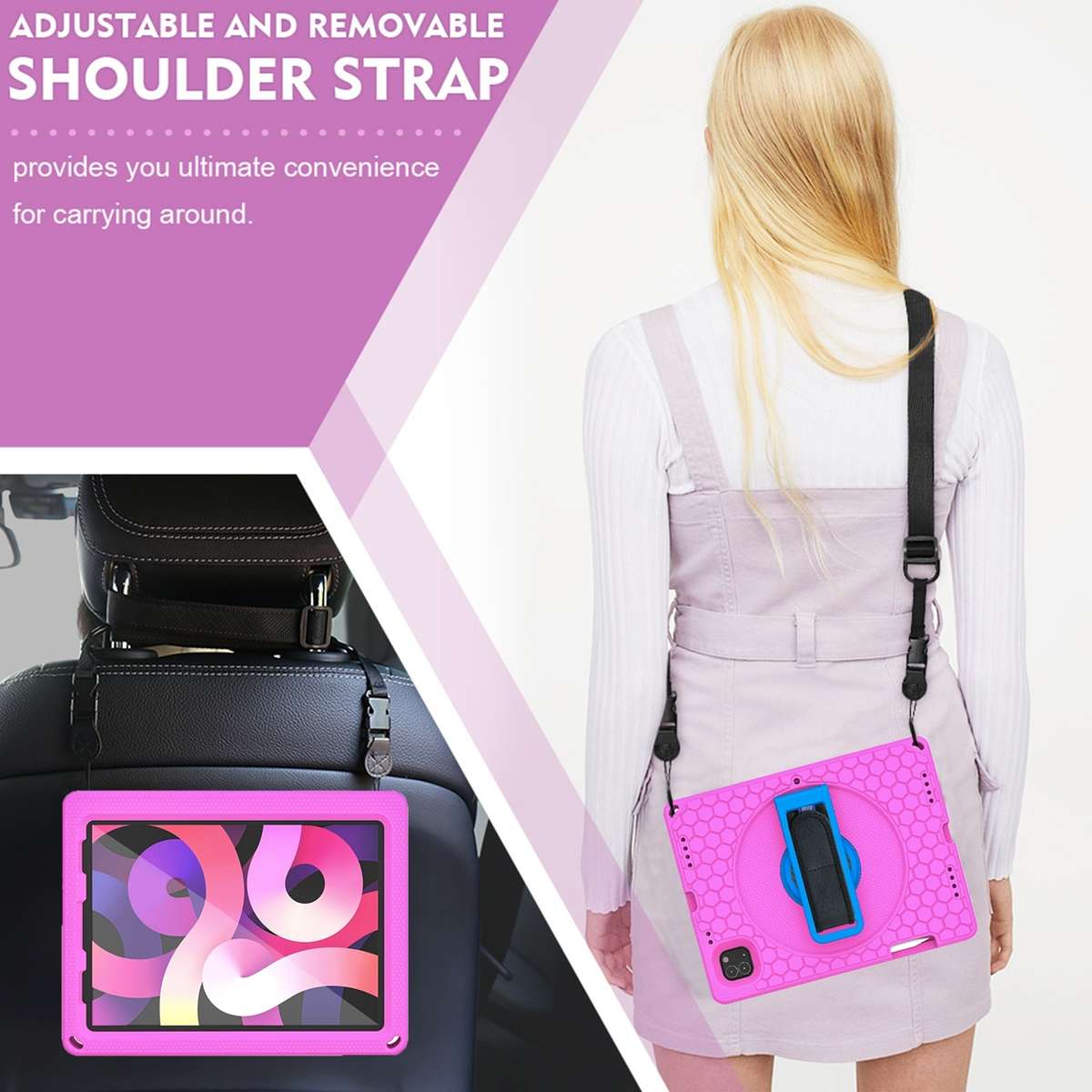 EVA + PC Tablet Case with Shoulder Strap For iPad Pro 11 inch 2020 / 2018 / Air 5 ... (Rose Red)