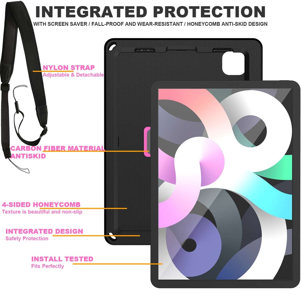 EVA + PC Tablet Case with Shoulder Strap For iPad Pro 11 inch 2020 / 2018 ... (Black + Rose Red)