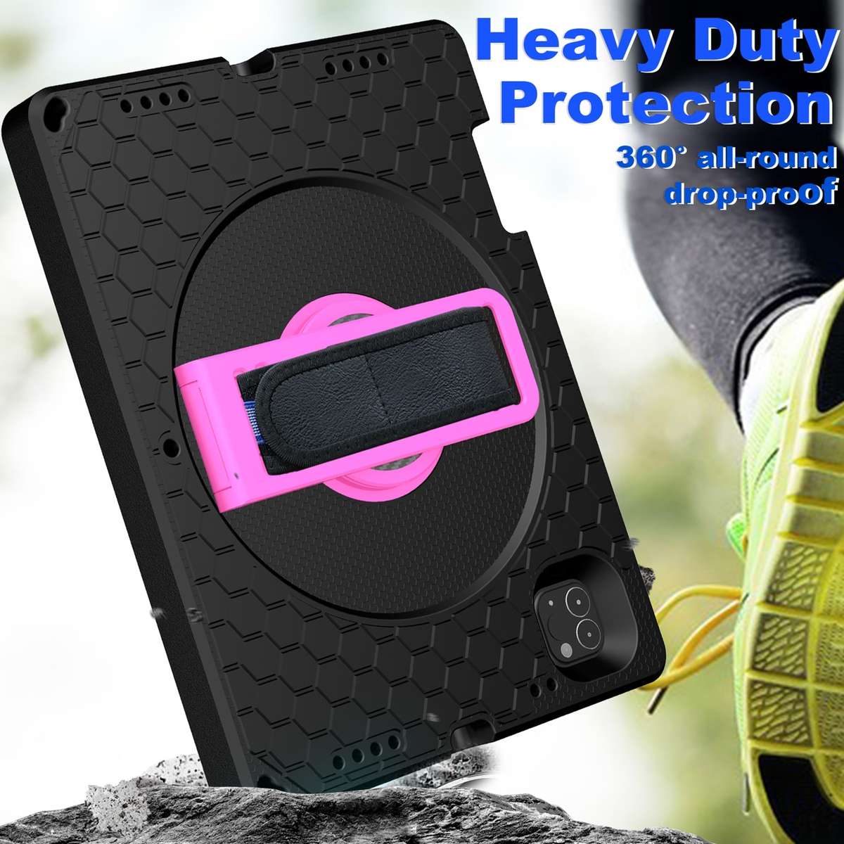 EVA + PC Tablet Case with Shoulder Strap For iPad Pro 11 inch 2020 / 2018 ... (Black + Rose Red)