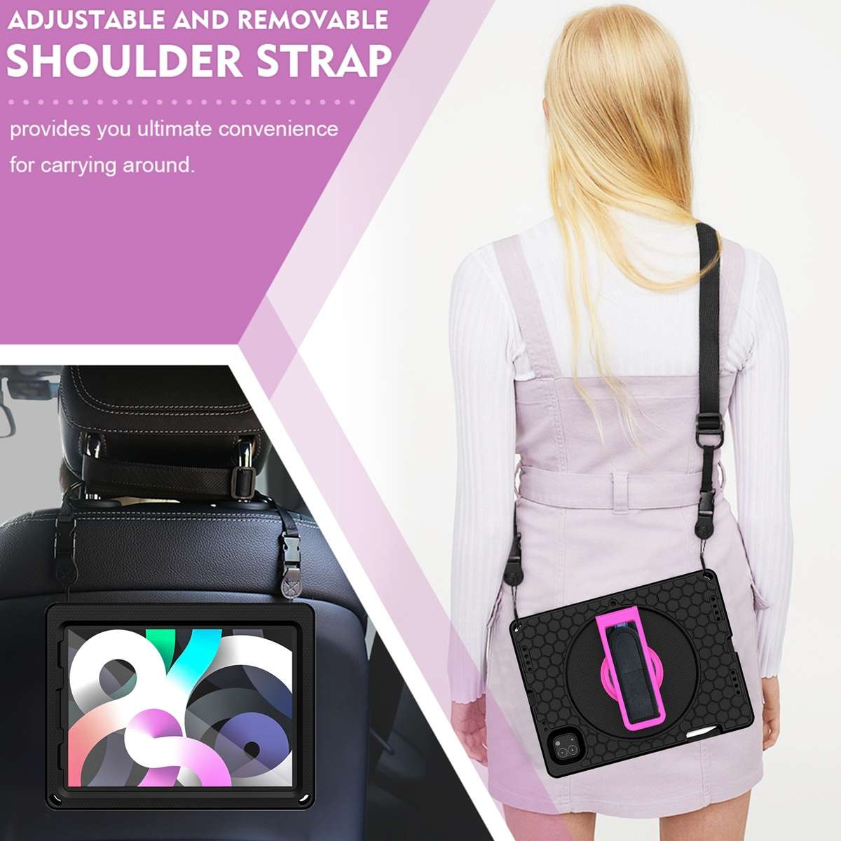 EVA + PC Tablet Case with Shoulder Strap For iPad Pro 11 inch 2020 / 2018 ... (Black + Rose Red)