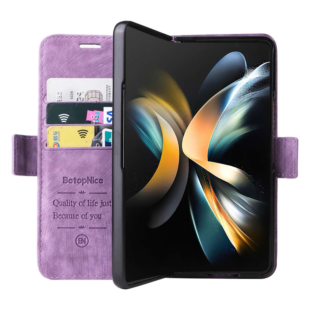 For Samsung Galaxy Z Fold4 BETOPNICE Dual-side Buckle Leather Phone Case(Purple)