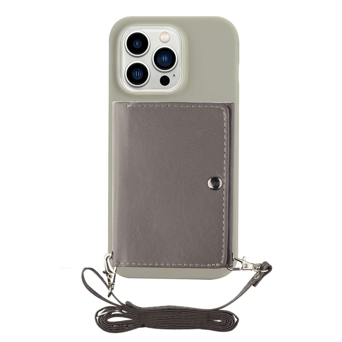 For iPhone 14 Pro Crossbody Lanyard Wallet Card Bag Phone Case(Grey)