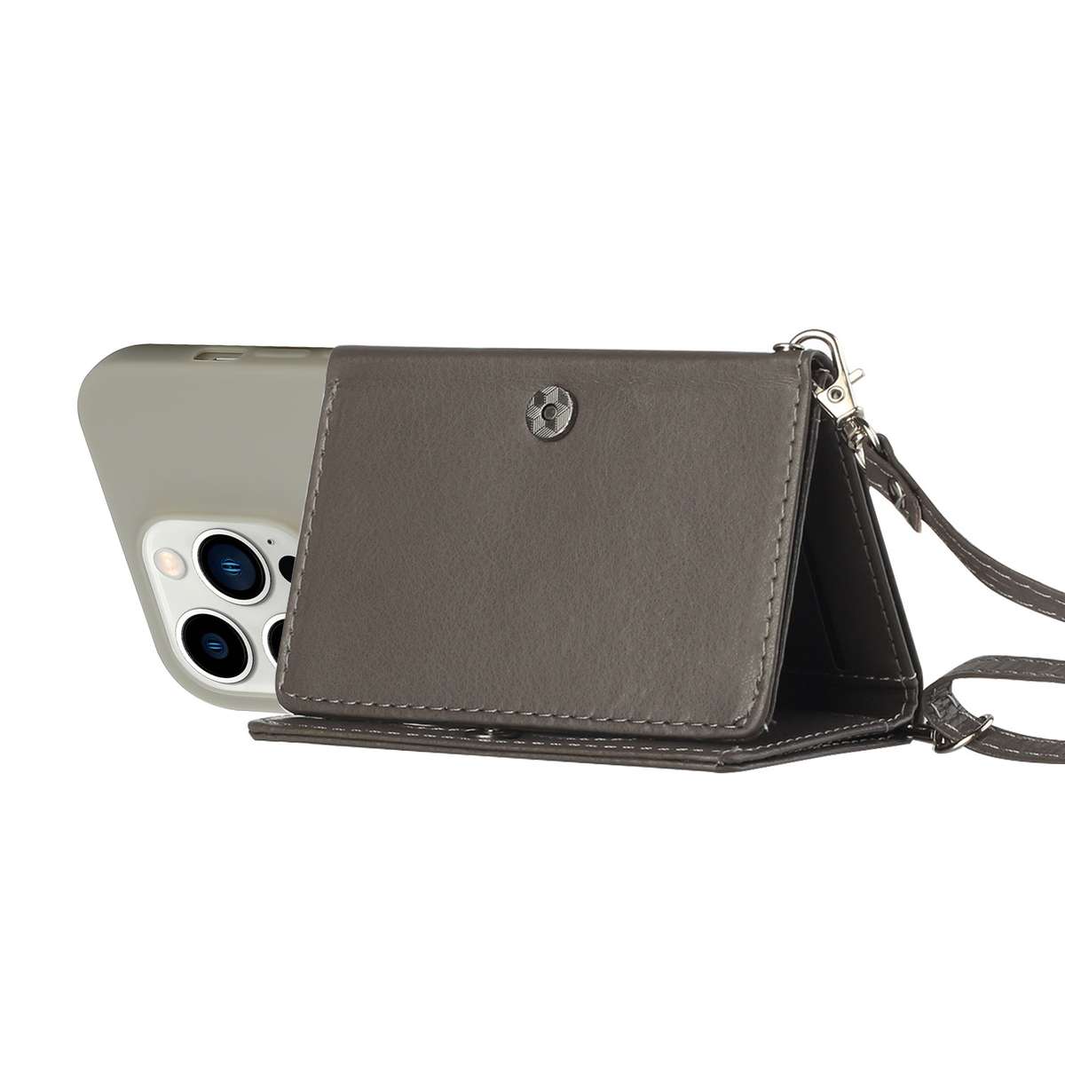 For iPhone 14 Pro Crossbody Lanyard Wallet Card Bag Phone Case(Grey)