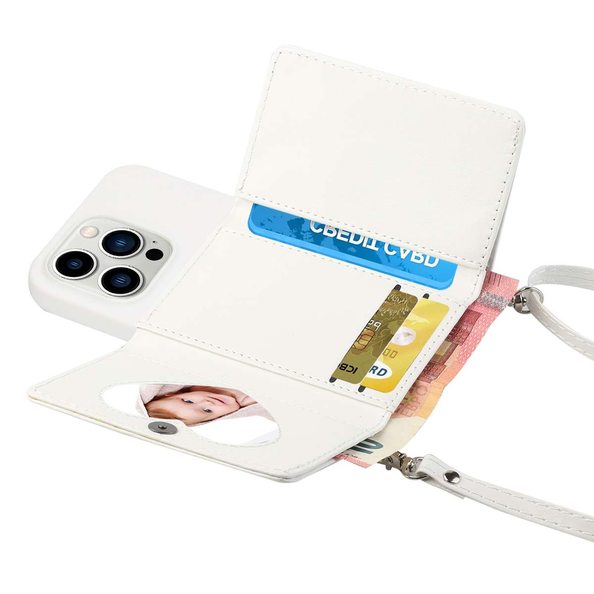 For iPhone 14 Pro Crossbody Lanyard Wallet Card Bag Phone Case(Grey)