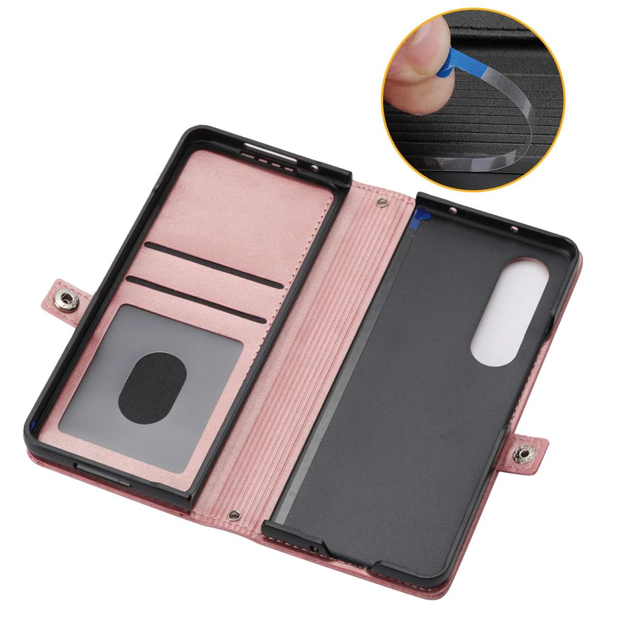 For Samsung Galaxy Z Fold4 Cubic Grid Calf Texture Leather Phone Case with Neck Lanyard(Rose Gold)