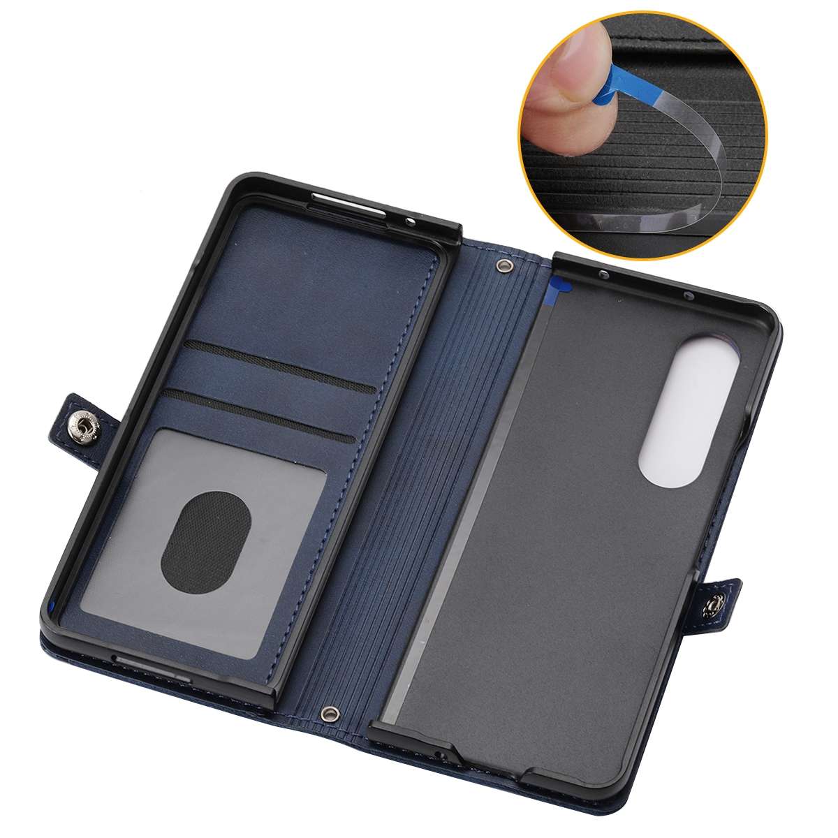 For Samsung Galaxy Z Fold4 Cubic Grid Calf Texture Leather Phone Case with Neck Lanyard(Blue)