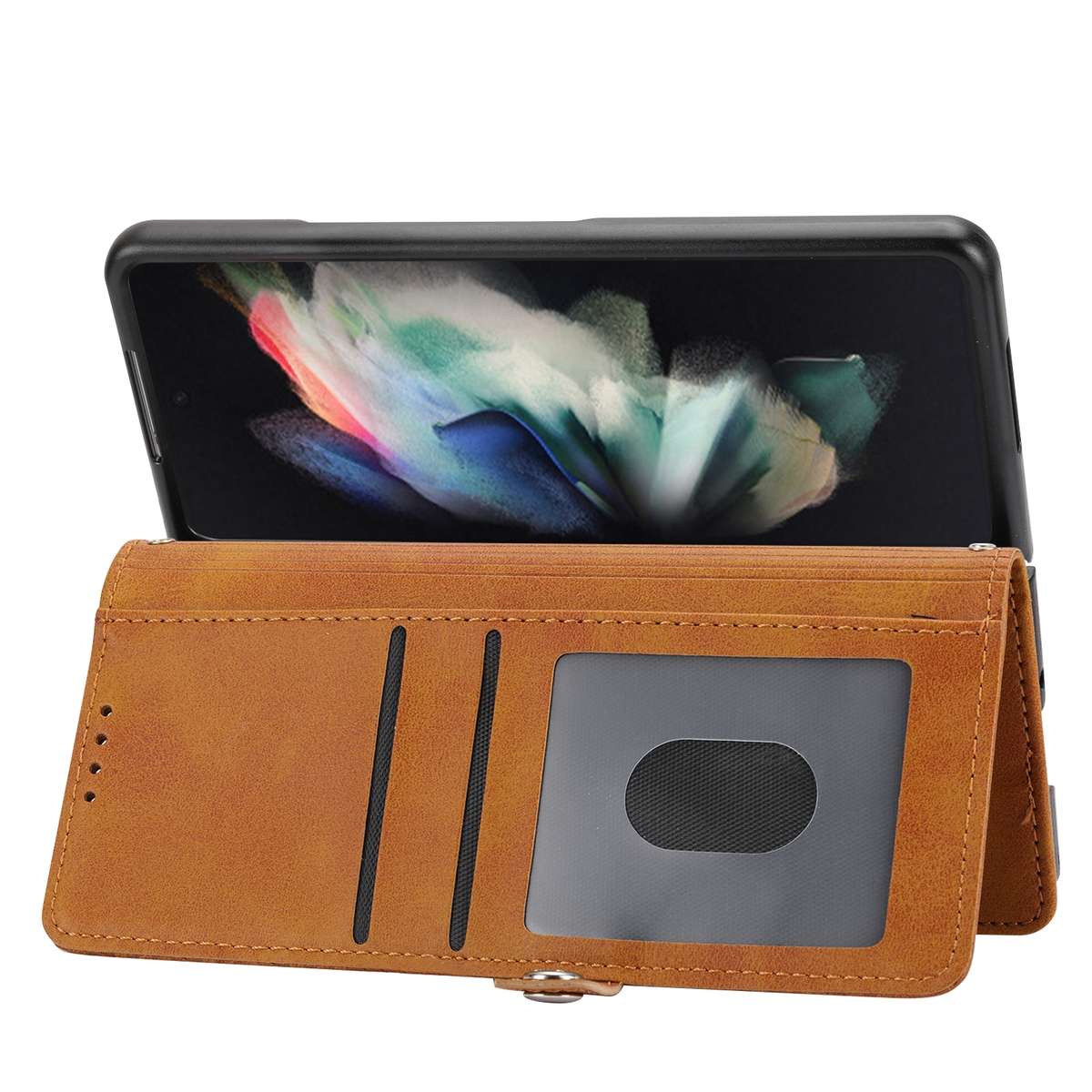 For Samsung Galaxy Z Fold4 Cubic Grid Calf Texture Leather Phone Case with Neck Lanyard(Yellow)