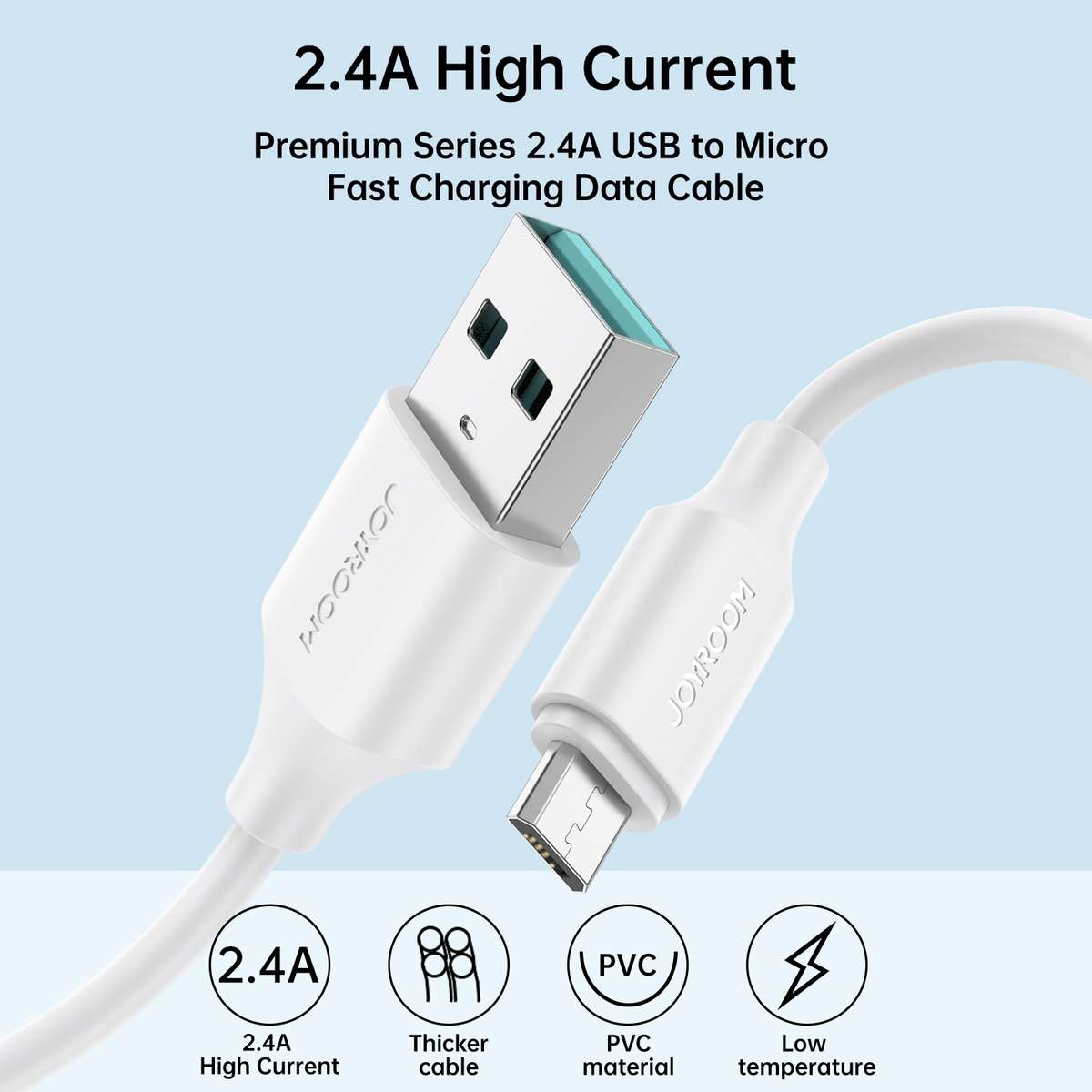 JOYROOM S-UM018A9 2.4A USB to Micro USB Fast Charging Data Cable, Length:1m(White)