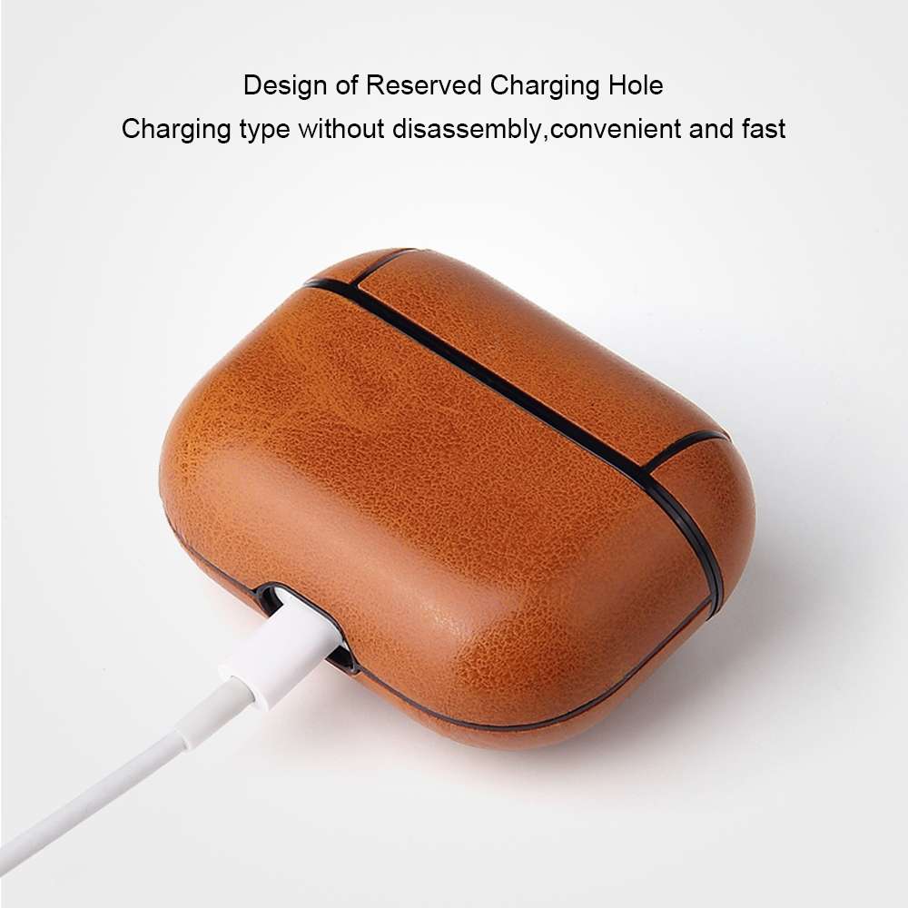 For AirPods Pro Anti-fall Crazy Horse Texture PU Leather Protective Case with Carabiner(Black)