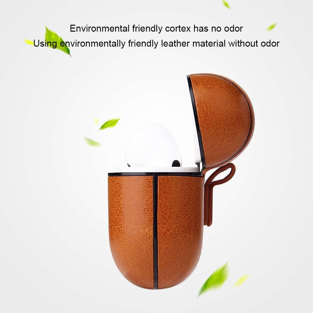 For AirPods Pro Anti-fall Crazy Horse Texture PU Leather Protective Case with Carabiner(Coffee)