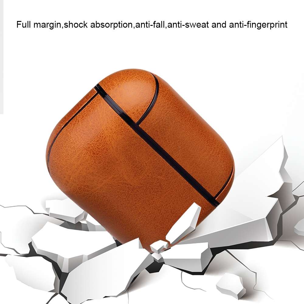 For AirPods Pro Anti-fall Crazy Horse Texture PU Leather Protective Case with Carabiner(Coffee)