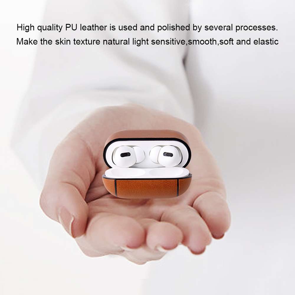 For AirPods Pro Anti-fall Crazy Horse Texture PU Leather Protective Case with Carabiner(Red)