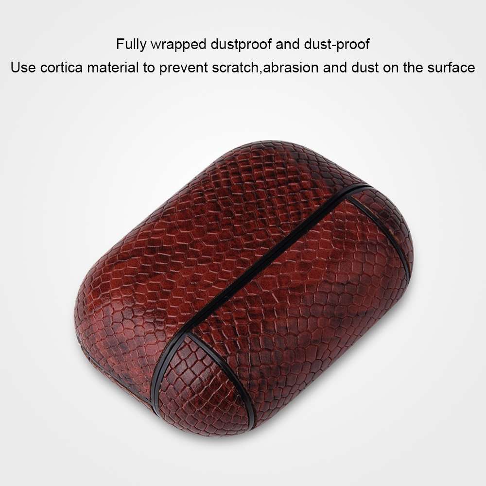 For AirPods Pro Anti-fall Snakeskin Texture PU Leather Protective Case with Carabiner(Black)